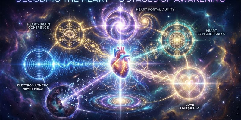 Dekodiranje srca – ilustracija DNK srca i šest faza buđenja svijesti kroz elektromagnetsko polje srca