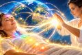 Bioterapija na daljinu prikazana kroz dvije osobe povezane suptilnom energetskom vezom bez fizičkog kontakta